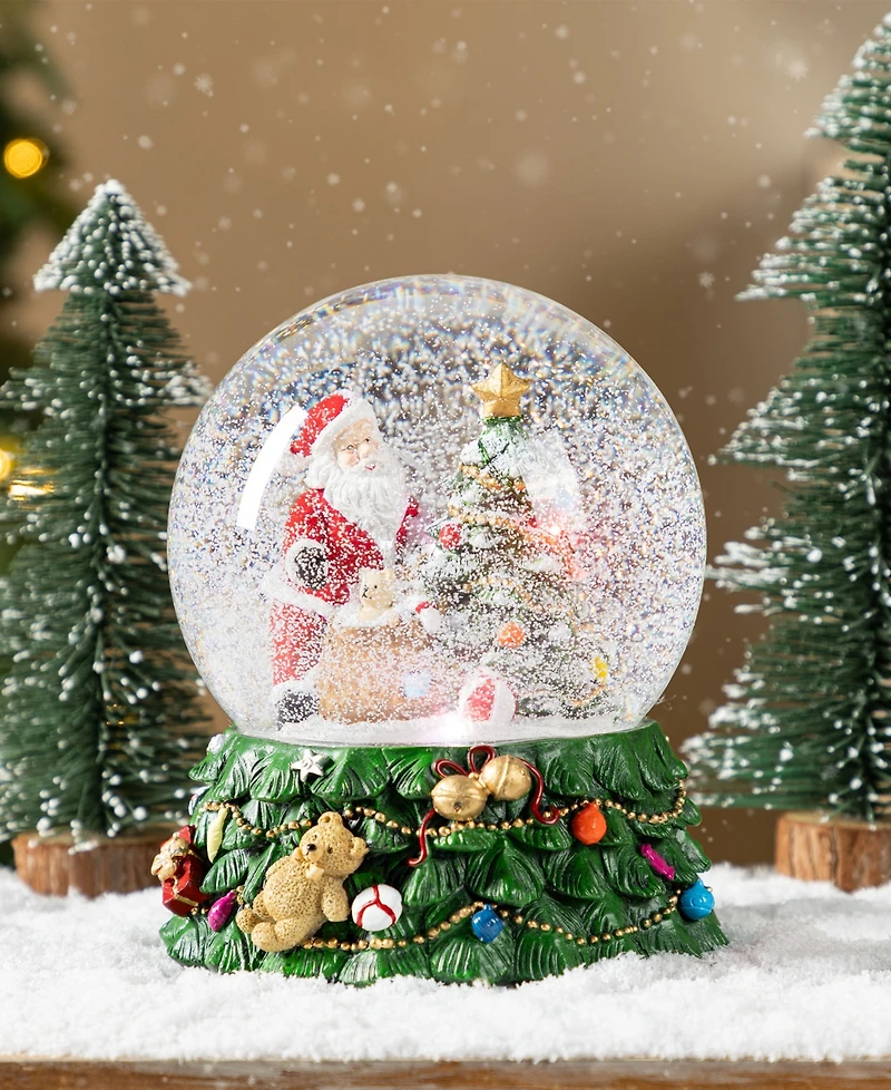Glitzhome 150mm Lighted Resin Christmas Musical Snowflakes Santa Water Globe