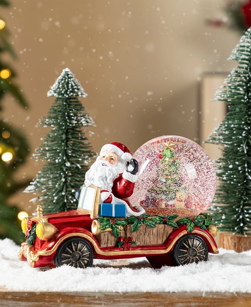 Glitzhome 100mm Lighted Resin Christmas Musical Snowflakes Santa Car Water Globe