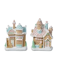 Glitzhome Resin Christmas Macaron Village, Set of 2