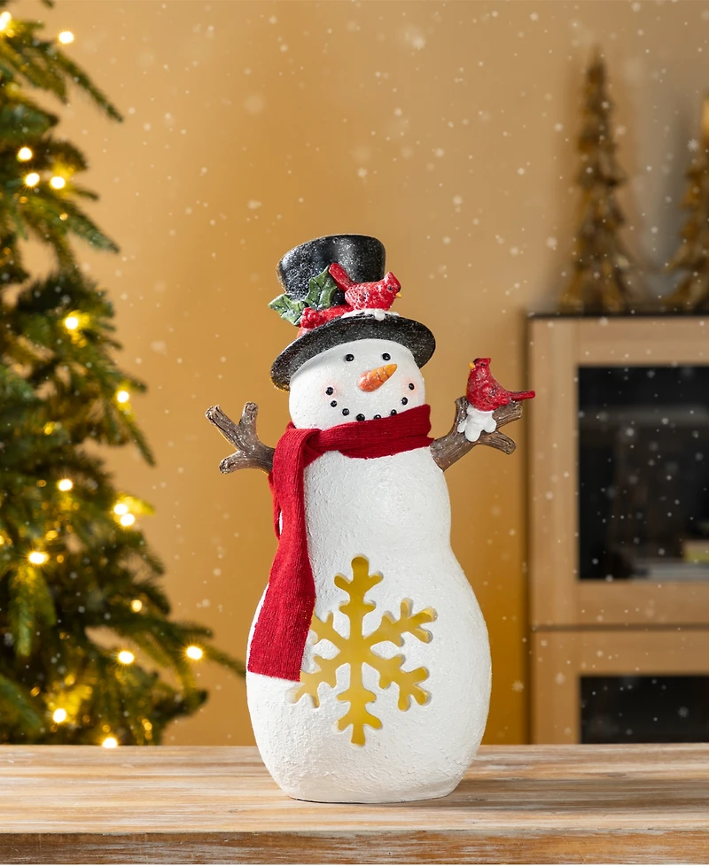 Glitzhome 15" Lighted Resin Christmas Snowman Figurine