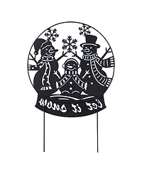Glitzhome 30" Metal Christmas Silhouette Snowman Family Yard Stake or Wall Decor