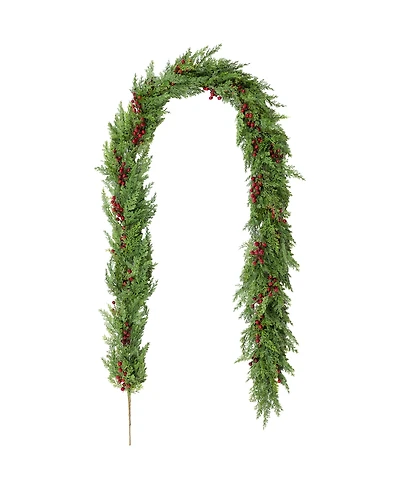 Glitzhome 9 ft Polyethylene Christmas Dripping Cedar Garland with Berries