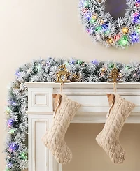 Glitzhome 9 ft Pre-Lit Snow Flocked Pine Christmas Garland