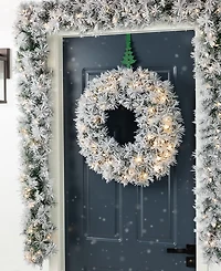 Glitzhome 24" Pre-Lit Snow Flocked Pine Christmas Wreath