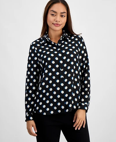 Ak Anne Klein Petite Dot-Print Shirt
