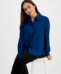 Ak Anne Klein Petite Long-Sleeve Button-Front Shirt