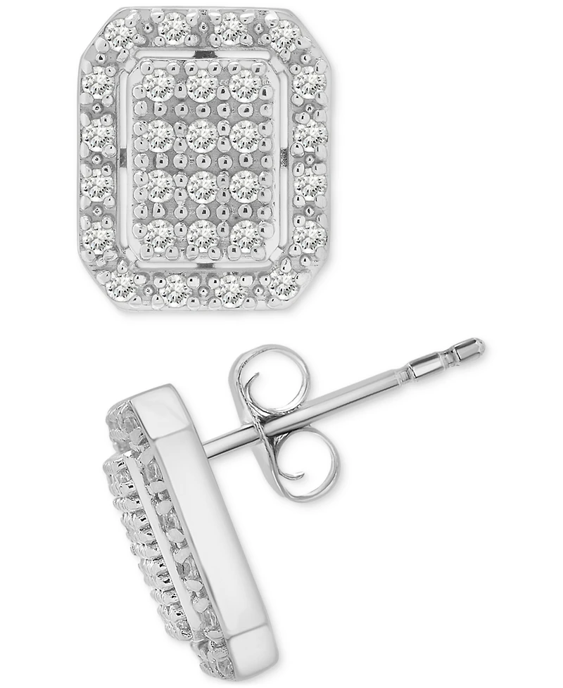 Diamond Octagon Halo Cluster Earrings (1/3 ct. t.w.) in Sterling Silver, Macy's Exclusive