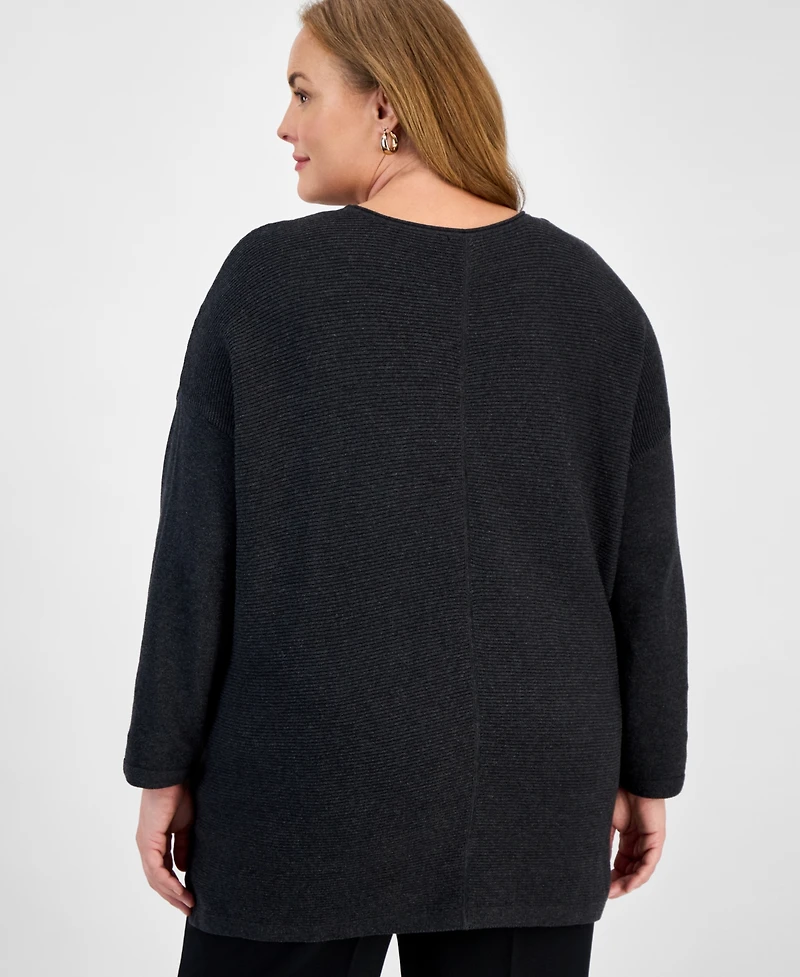 Jones New York Plus Crewneck Long-Sleeve Jacquard Top
