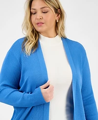 Jones New York Plus Open-Front Long-Sleeve Cardigan