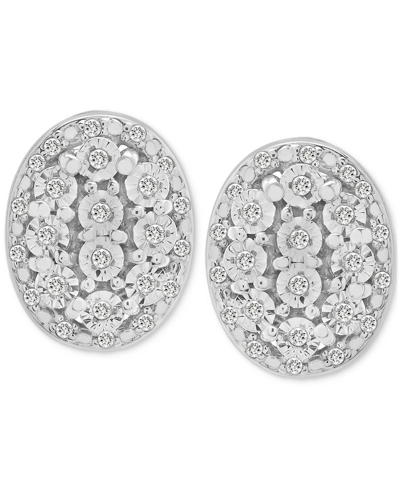Diamond Oval Halo Cluster Earrings (1/10 ct. t.w.) in Sterling Silver, Macy's Exclusive