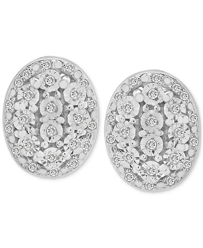Diamond Oval Halo Cluster Earrings (1/10 ct. t.w.) in Sterling Silver, Macy's Exclusive