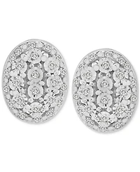 Diamond Oval Halo Cluster Earrings (1/10 ct. t.w.) in Sterling Silver, Macy's Exclusive