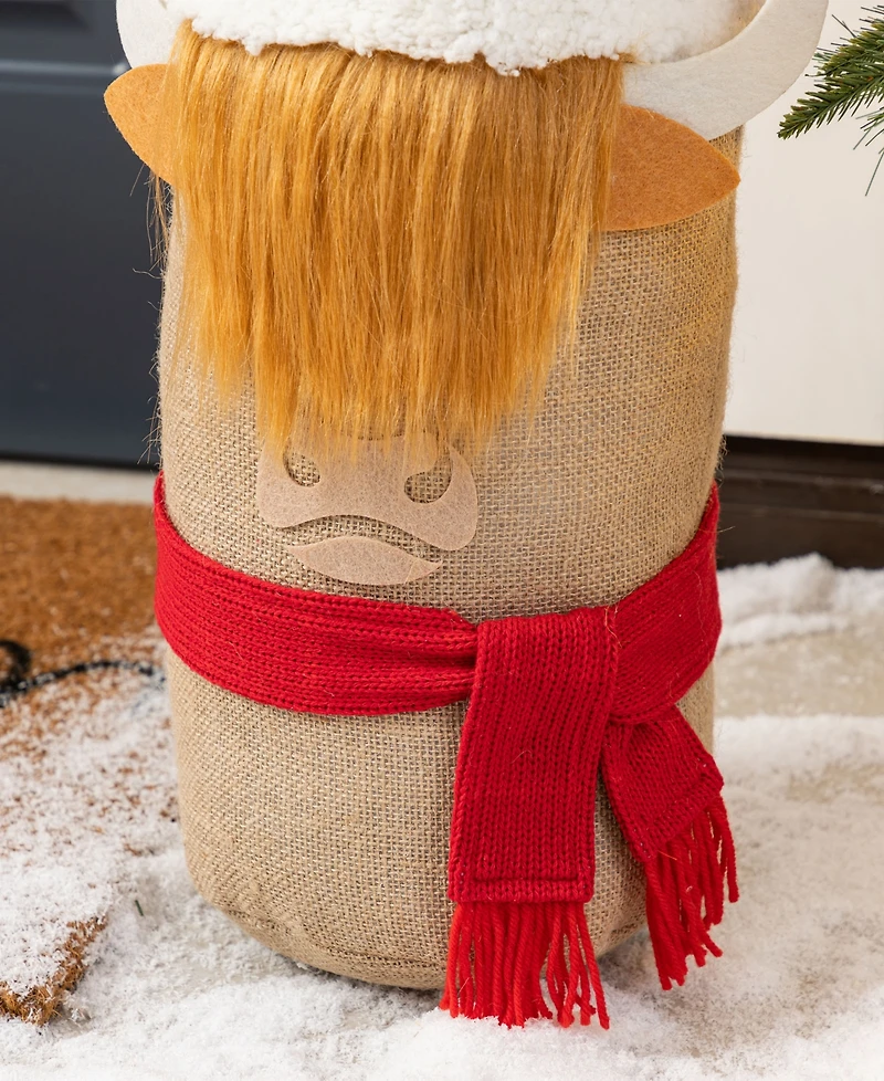 Glitzhome 20" Polyester Christmas Linen Highland Cow Doorstop Porch Decor