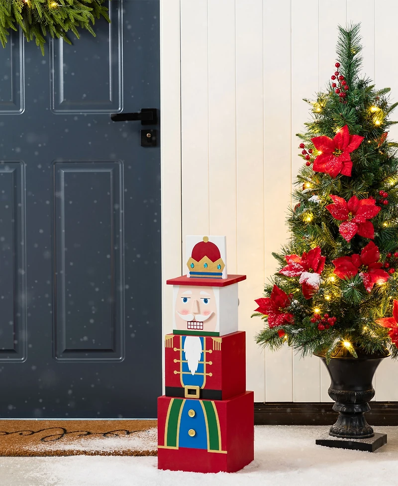 Glitzhome 24.5" Wood Christmas Santa and Nutcracker Reversible Boxed Porch Decor