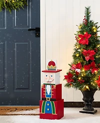 Glitzhome 24.5" Wood Christmas Santa and Nutcracker Reversible Boxed Porch Decor