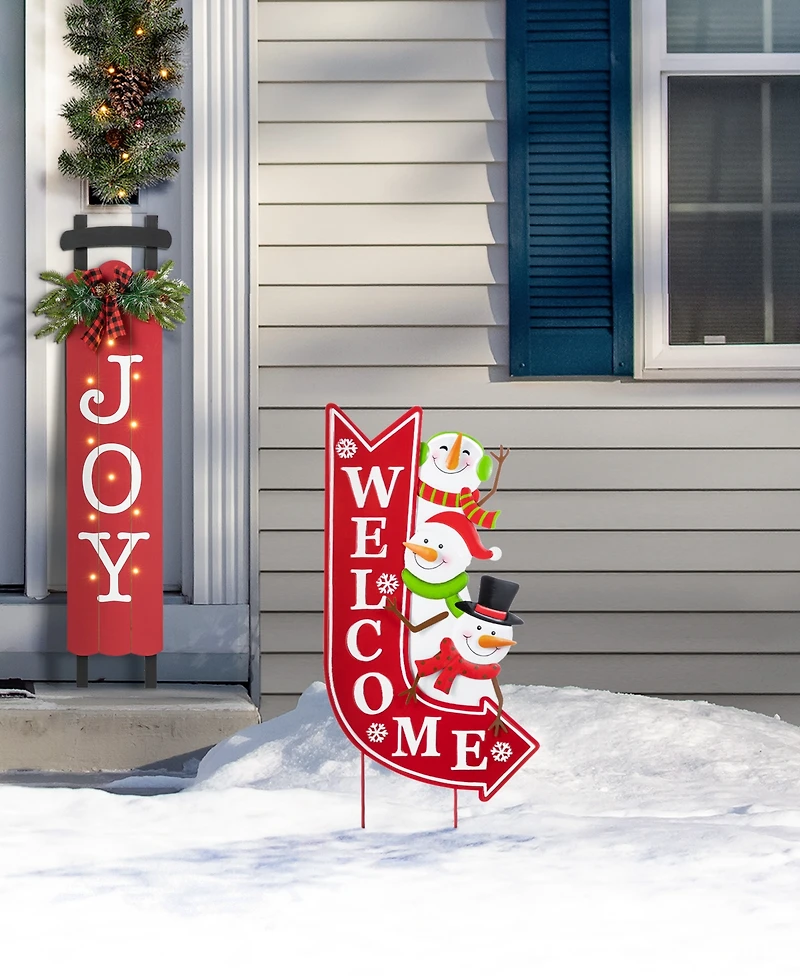 Glitzhome 35.75" Metal Christmas Snowmen Arrow Welcome Yard Stake