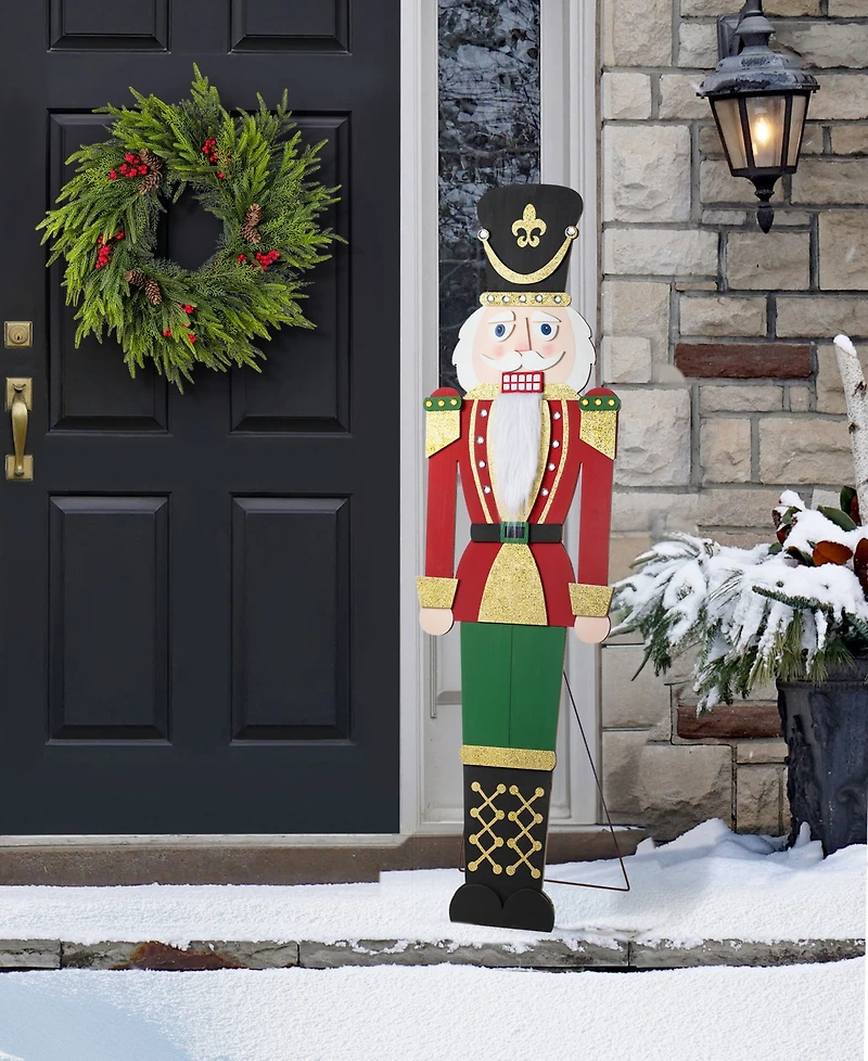 Glitzhome 60" Wooden Christmas Traditional Nutcracker Porch Decor