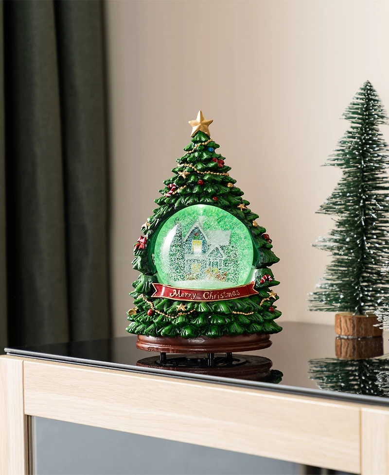 Glitzhome 100mm Lighted Resin Christmas Musical Snowflakes Christmas Tree Water Globe