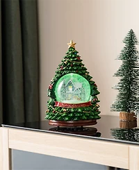 Glitzhome 100mm Lighted Resin Christmas Musical Snowflakes Christmas Tree Water Globe