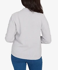 Alfred Dunner Petite Front Zip Chenille Cardigan