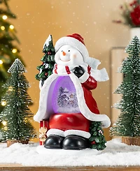 Glitzhome 100mm Lighted Resin Christmas Snowflakes Snowman Water Globe