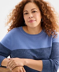 Style & Co Plus Cotton Color-Block Crewneck Sweater, Macy's Exclusive