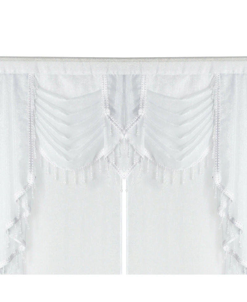 Kate Aurora Ultra Glam Beaded Sparkly Sheer Window in a Bag Curtain Set - 58 in. W x 84 in. L, Rose