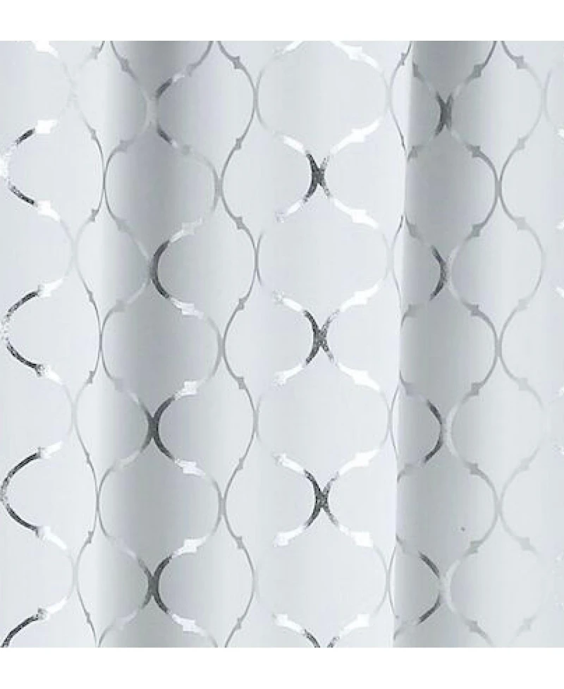 Kate Aurora 2 Pack Metallic Silver & White Lattice Clover Ultra Luxurious Window Curtains - 38 in. W x in. L