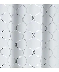 Kate Aurora 2 Pack Metallic Silver & White Lattice Clover Ultra Luxurious Window Curtains - 38 in. W x in. L