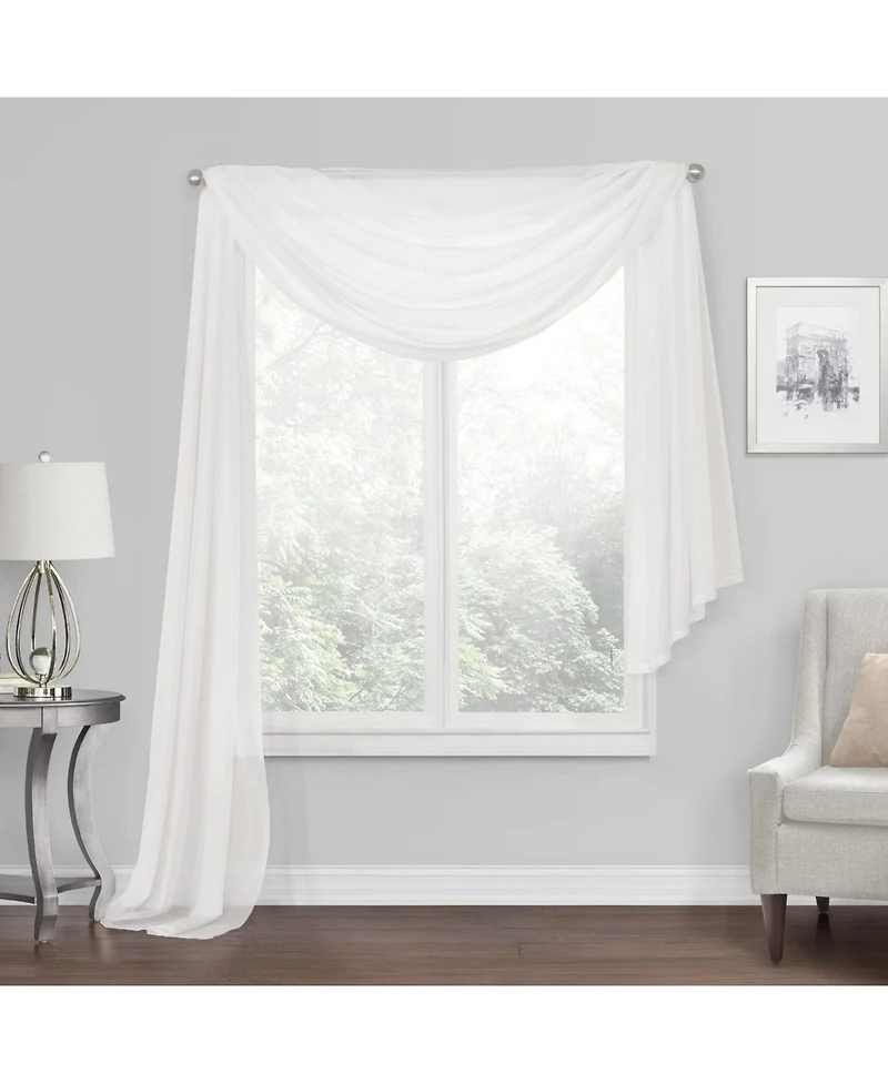 Kate Aurora Elegant Sheer Voile Window Scarf Valance - White