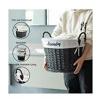 Wickerwise Handwoven Laundry Basket with Liner & Handles - Boho Decorative Storage Hamper for Clothes Blankets Pillows and Towels