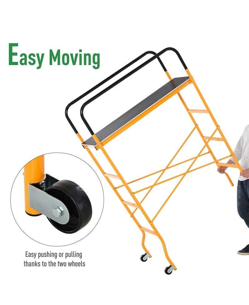 Homcom 4-Step Steel Steel Scaffold 2 Wheels Platform Anti-Skid Film