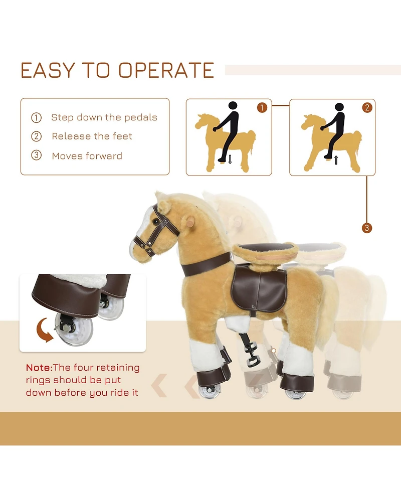 Qaba Kids Ride-on Walking Horse with Easy Rolling Wheels,