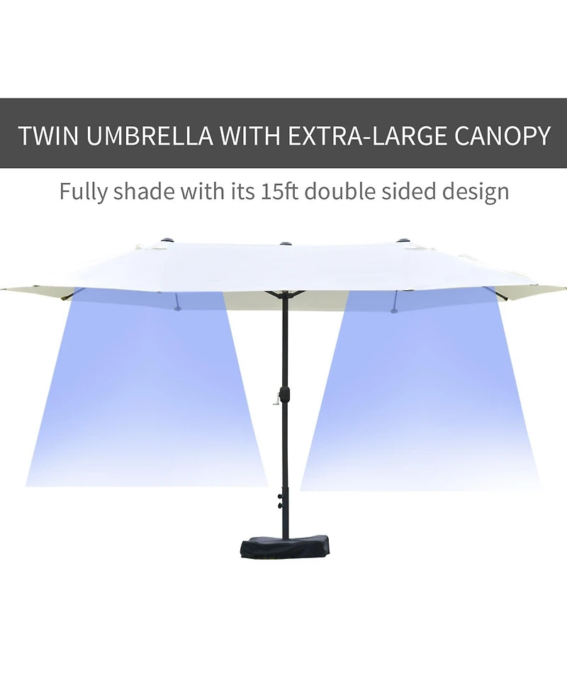 Outsunny 15' Backyard Double-Sided Steel Fabric Market Garden Umbrella