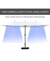 Outsunny 15' Backyard Double-Sided Steel Fabric Market Garden Umbrella