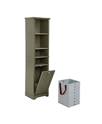 Casainc 64" Tall Bathroom Storage Cabinet with Adjustable Shelves, Laundry Hamper & Hidden Storage