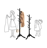 Solid Wood Coat Rack with 8 Hooks, Freestanding Tree for Hats, Bags, and Umbrellas