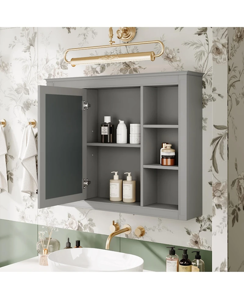 Casainc 35" x 27.5" Bathroom Mirror Cabinet with 6 Open Shelves, Wall Mounted Medicine (No Vanity)