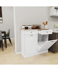 Casainc Tilt-Out Trash Cabinet with Two Drawers and Dual Compartments for Kitchen Waste Storage