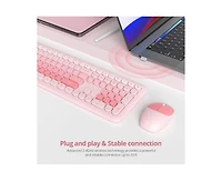 risokeys Cute Colorful Keyboard and Mouse Wireless Silent, Full-Size Retro Typewriter Wireless Quiet Slim Keyboard Low-Noise 2.4GHz for Computer