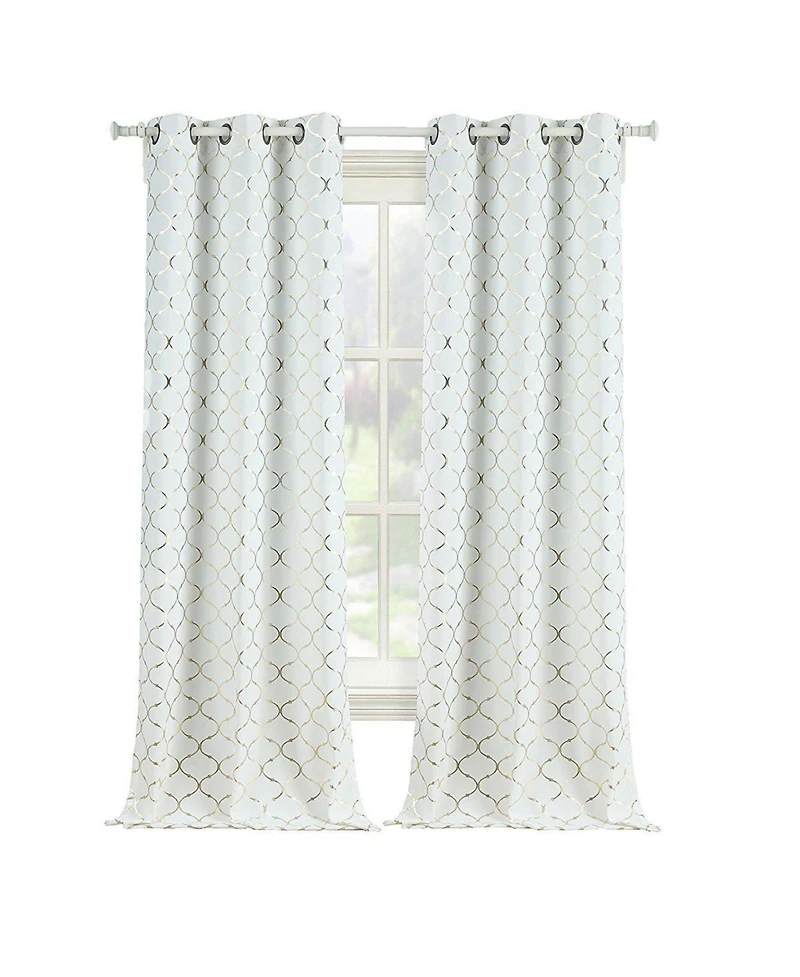 Kate Aurora 2 Pack Cotton Blend Shabby Metallic Quatrefoil Lattice Ultra Luxurious Grommet Top Window Curtain Panels - 38 in. W x L