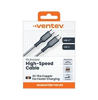 Ventev Braided Usb C to Usb C High Speed 6 Foot Cable-Gray