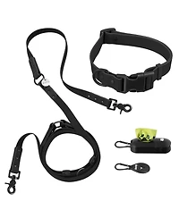 The Licker Store, Luna 8FT Adjustable 6-in-1 Waterproof Hands-Free Leash and Collar with Led Flashlight, Bag Dispenser