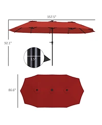 Outsunny 13' Double-Sided Patio Umbrella with Solar Lights and Crank