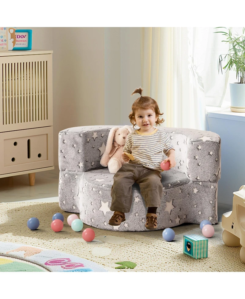 Slickblue Convertible Toddler Sofa Chair with Glow-in-the-Dark Design – 2-in-1 Kids Seat with Removable Cover
