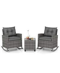 Slickblue Weather-Resistant 3-Piece Patio Rocking Chair Set with Cushions and Tempered Glass Table – Ideal for Outdoor Lounging