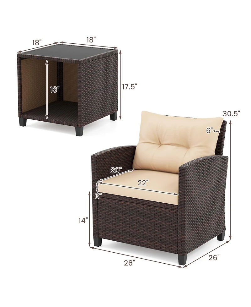 Slickblue Outdoor 3-Piece Rattan Furniture Set with Comfortable Chairs and Coffee Table with Hidden Storage
