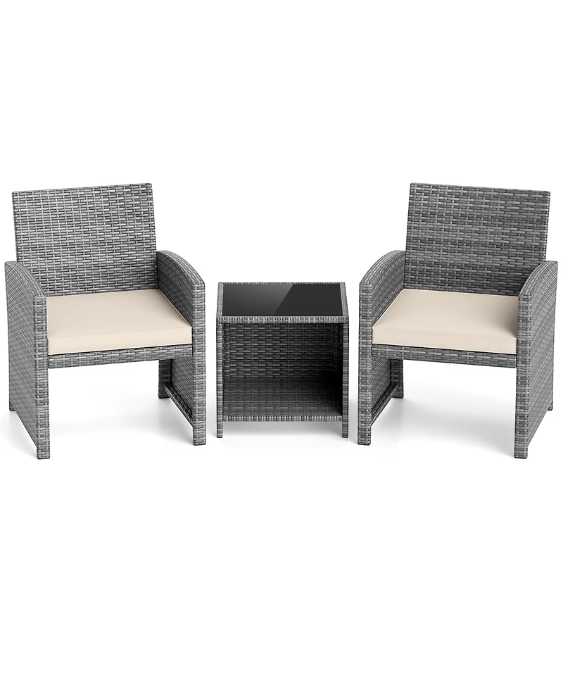 Slickblue Outdoor 3-Piece Conversation Set with 2 Padded Chairs and Glass-Top Coffee Table for Patio or Deck