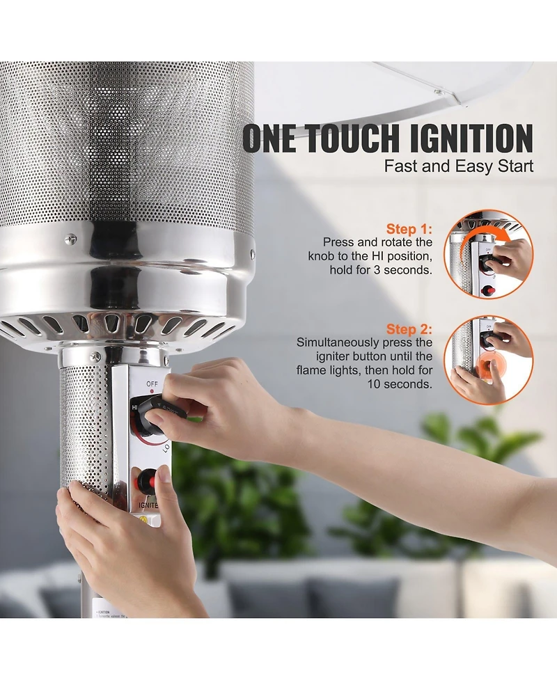 Slickblue Hammered Finish Tall Propane Heater with Integrated Table – Elegant Outdoor Heating Solution for Patio or Garden