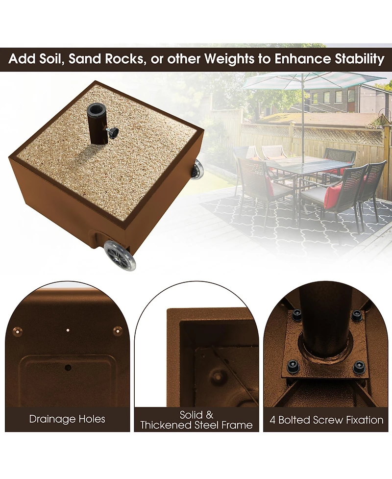 Gymax 170lbs Patio Umbrella Base Stand Wheels Planter Outdoor Heavy Duty Garden